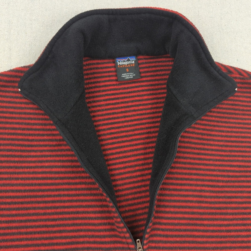 Vtg Patagonia Fleece Jacket Mens Small Red Striped Capilene 1/4 Zip Made in USA - Picture 7 of 13